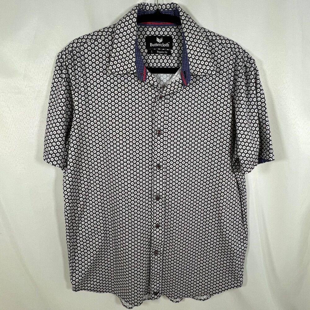 Buttercloth Robert Herjavec Shark Tank Men's Large Flip Cuff Geometric Shirt